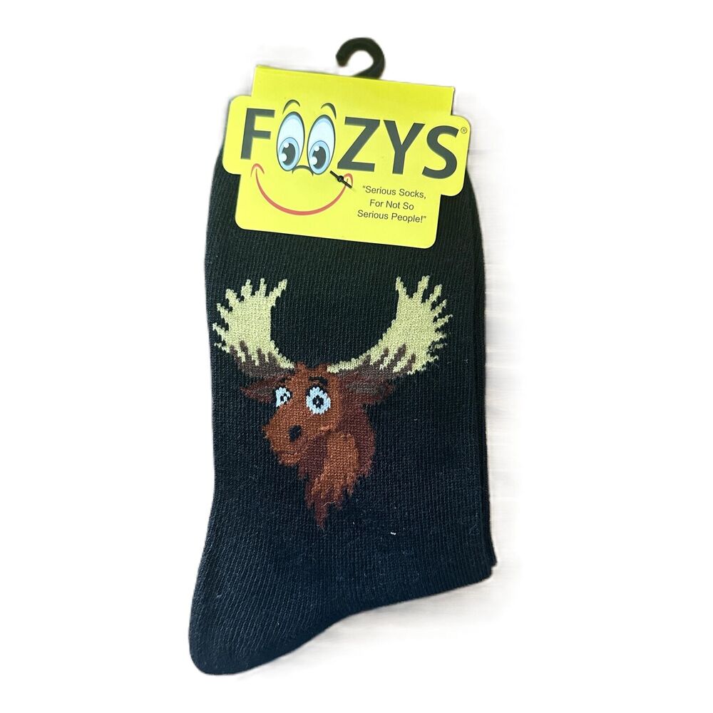 New Foozys Black Cute Moose Crew Socks Womens Socks One Size